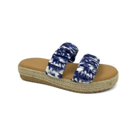 Bamboo Navy Tie-Dye Superb Double-Strap Platform Slide Sandals Size 6 New - Picture 1 of 9